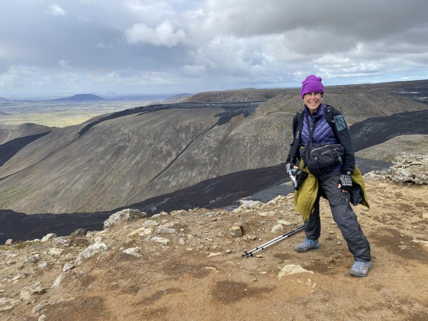 Dr. Walker - Fagradalsfjall volcanic lava flow (still steaming) and crater, Reykjanes Peninsula, Iceland, July 2022)