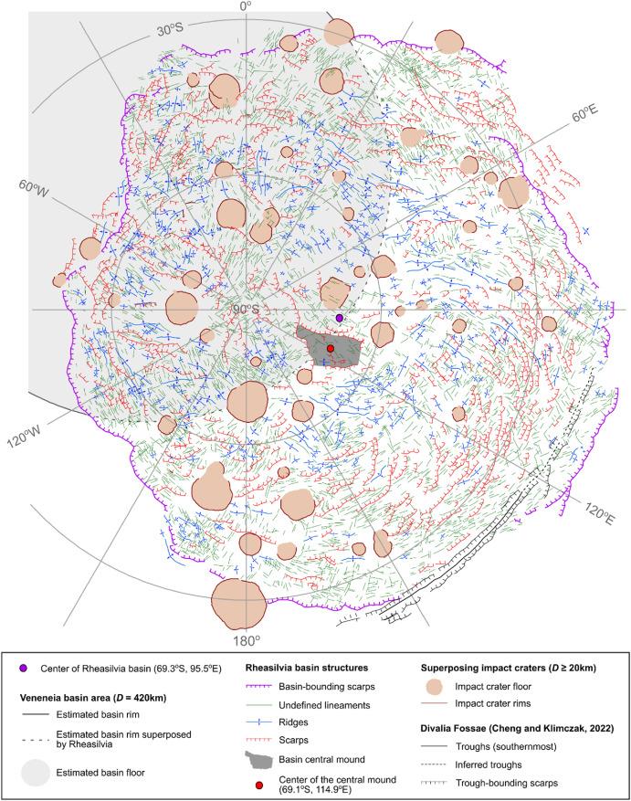 Fig. 4. Structural map of the Rheasilvia basin.