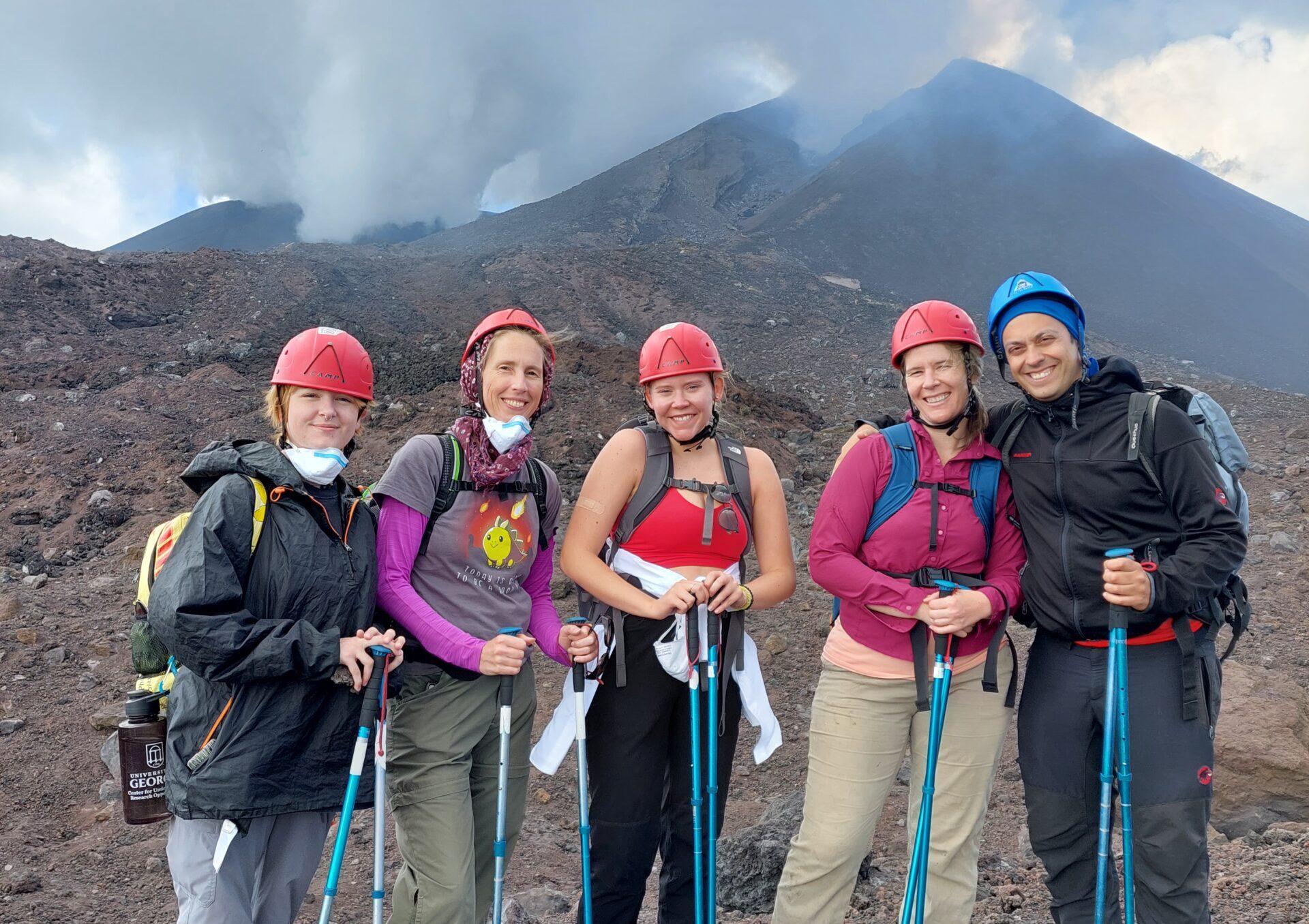 Field Crew - (left to right) undergraduate student Grace Cantele, research scientist Sarah Jantzi of the Center for Applied Isotope Studies, master’s student Carlynn Daniel, research professional Brittany Barnes of the Warnell School of Forestry and Natural Resources, and Pistone. (Photo by Michele Buccoleri)